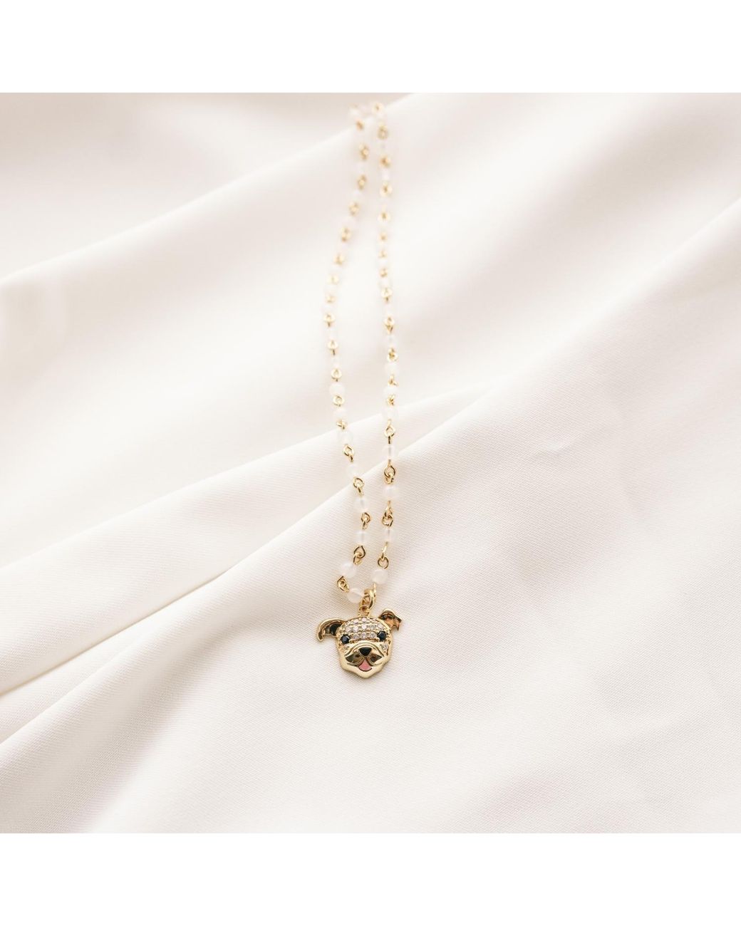 Cloud Haven Metallic Soft Hearted Cz Bulldog Pendant Necklace