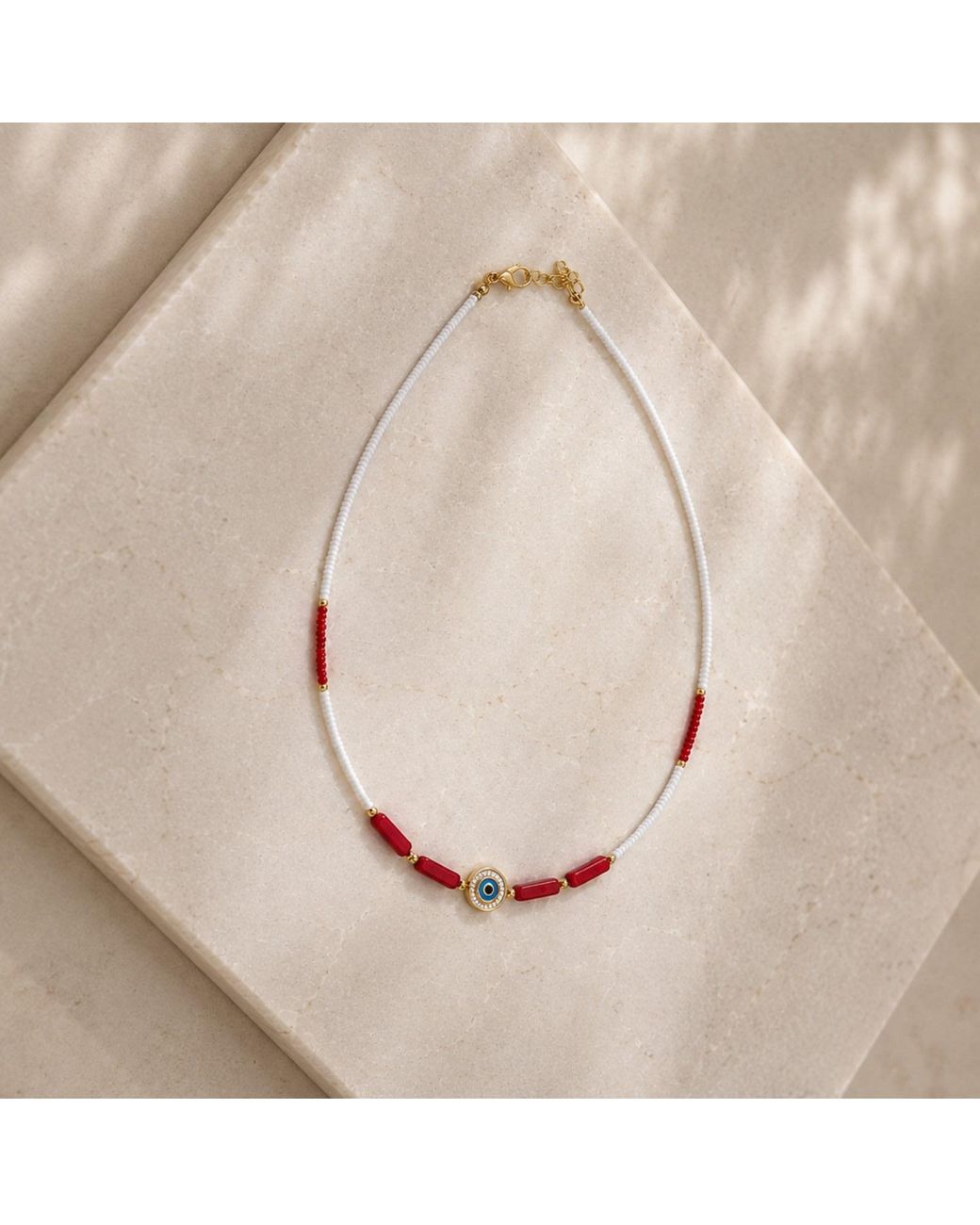 Nuvv Collection Red Evil Eye Beaded Necklace