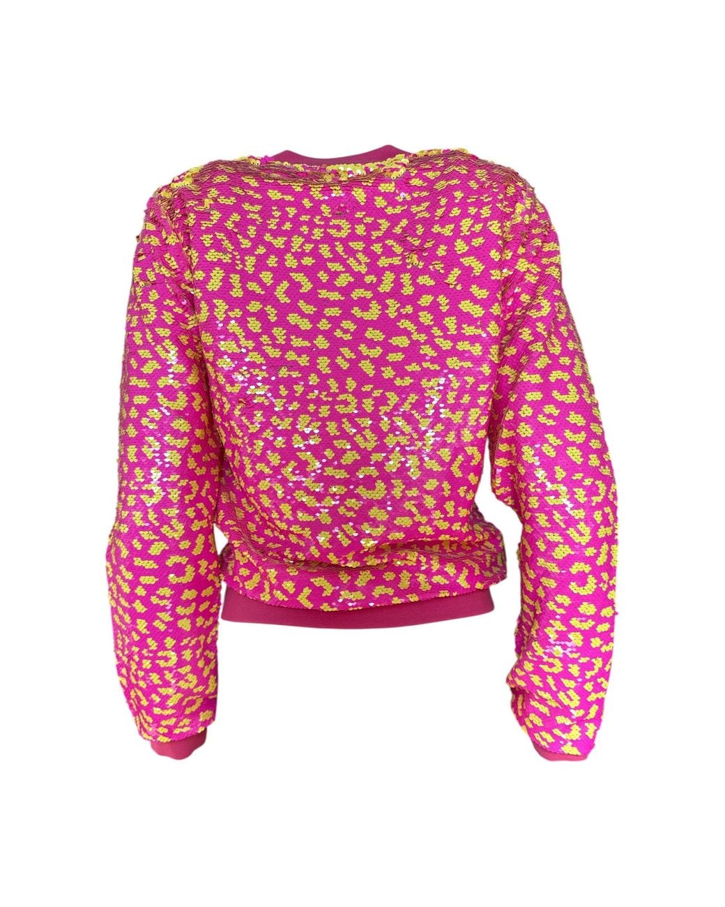 Any Old Iron Pink Neon & Sequin Cheetah Bomber Jacket