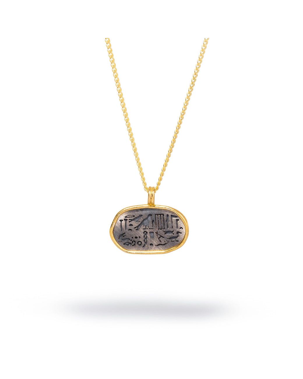 Ebru Jewelry Metallic Spiritual Egyptian Symbols Sterling & Oval Pendant Dainty Necklace