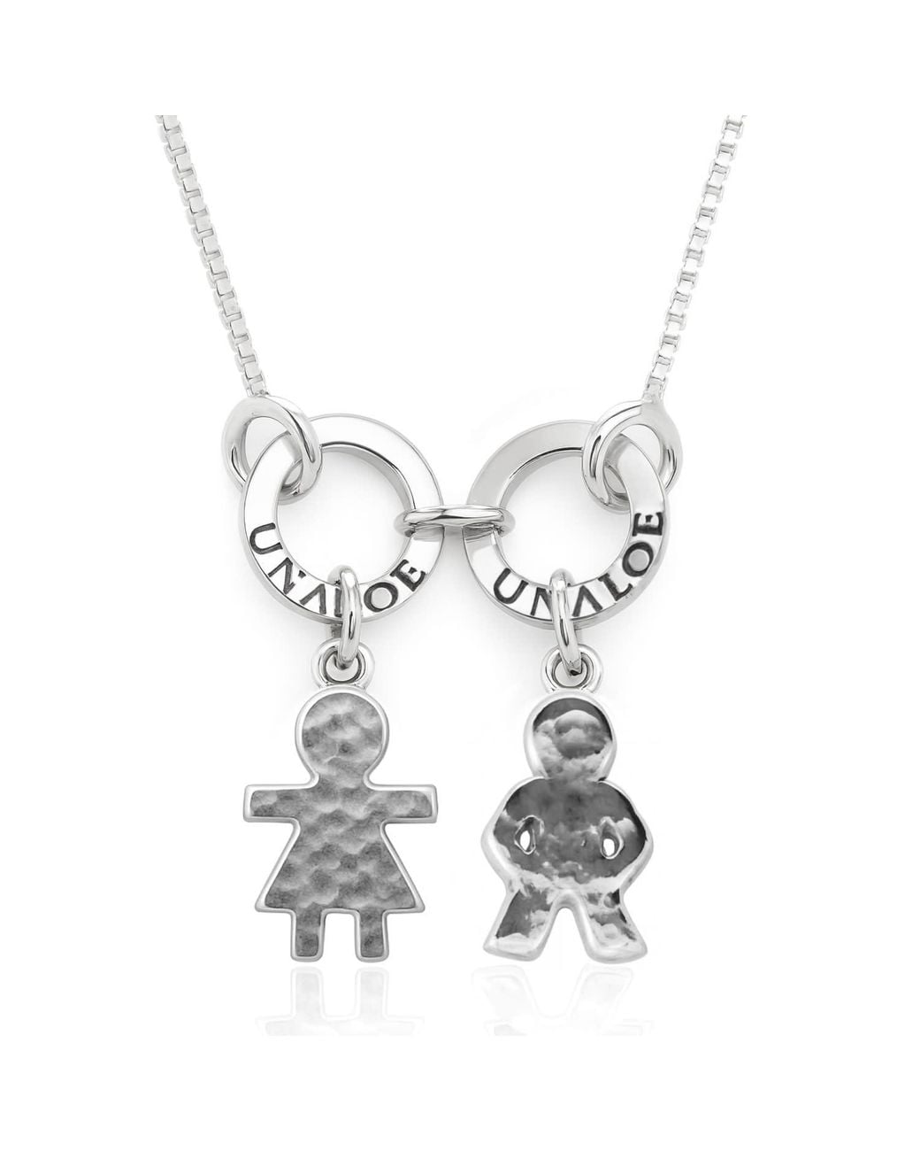 Unaloe White Sterling Necklace With Boy And Girl Pendants