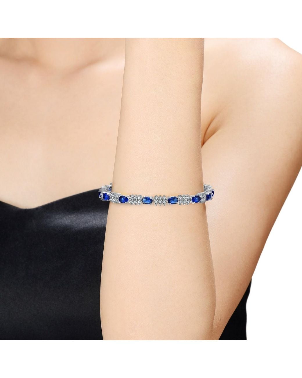 Genevive Jewelry Blue Rachel Glauber Classic Plated Tennis Bracelet
