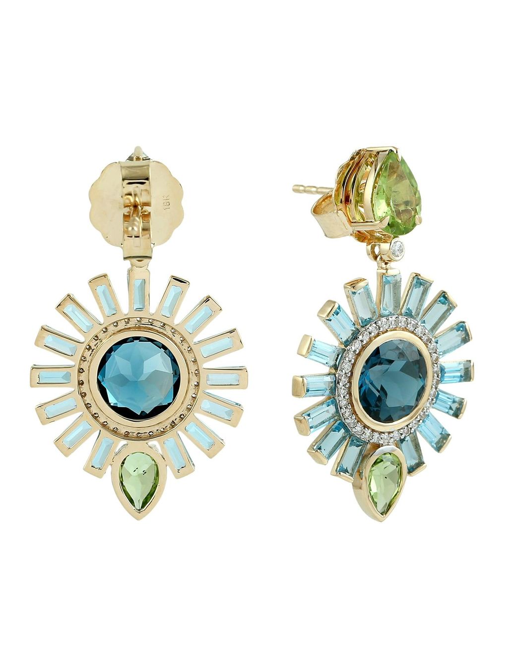 Artisan Green 18K Topaz, Peridot And Diamond Sunburst Drop Earrings