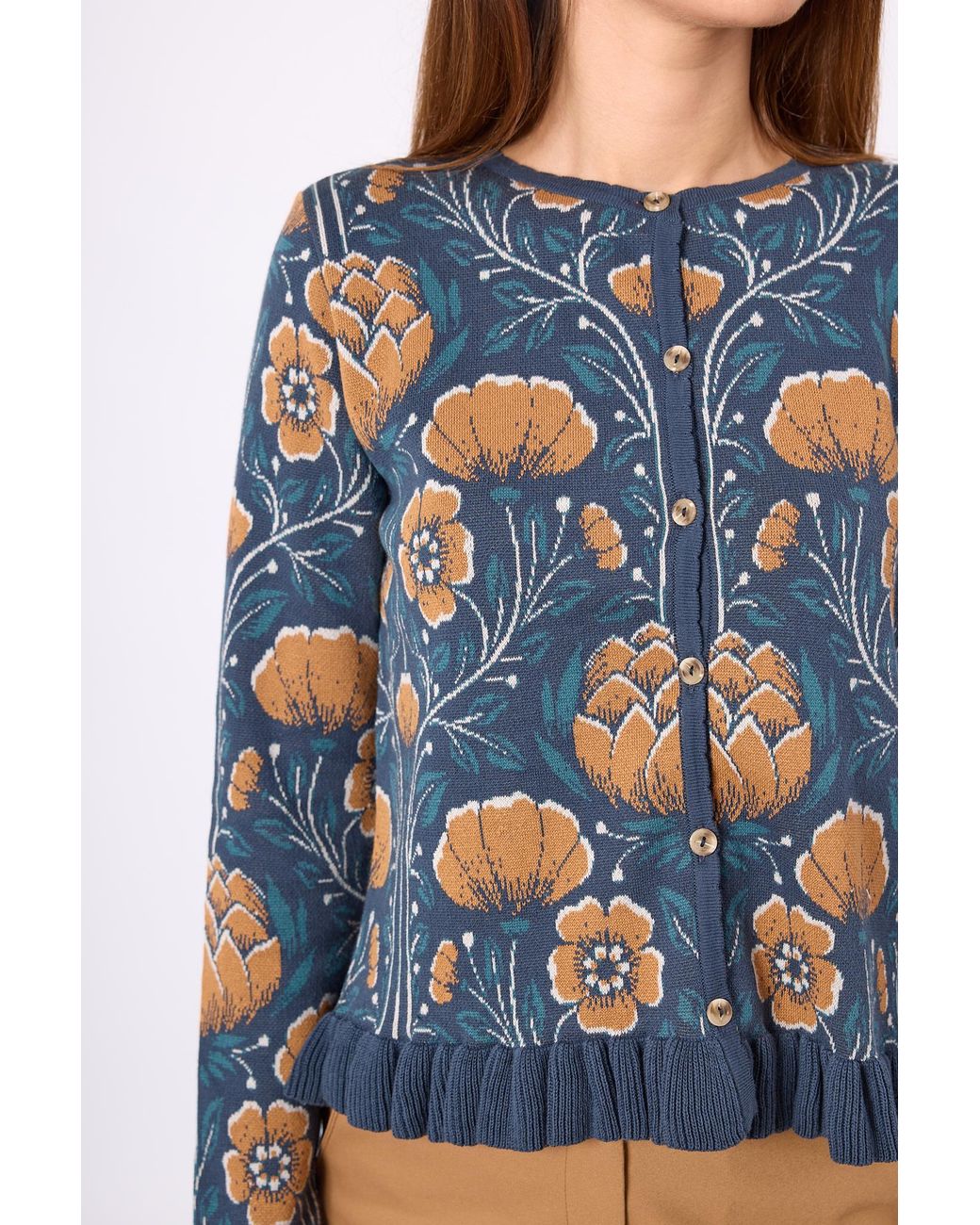 Peraluna Blue Felicity Floral Jacquard Knit Cardigan