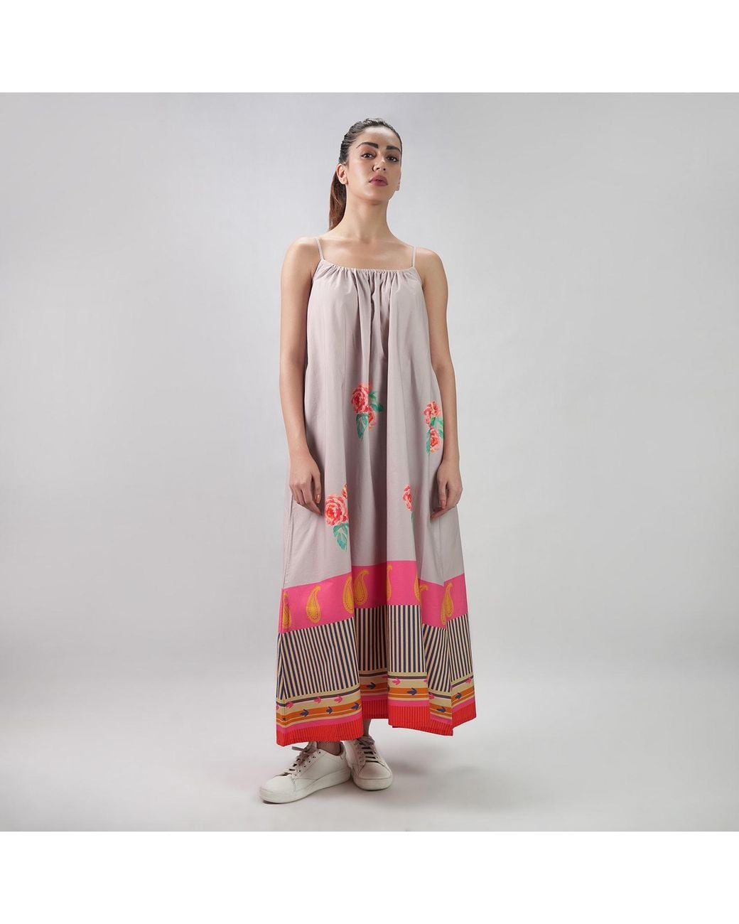 DHARA SHETH DUBAI Red The Floral Archive Rose Print Spaghetti Strap Maxi Dress