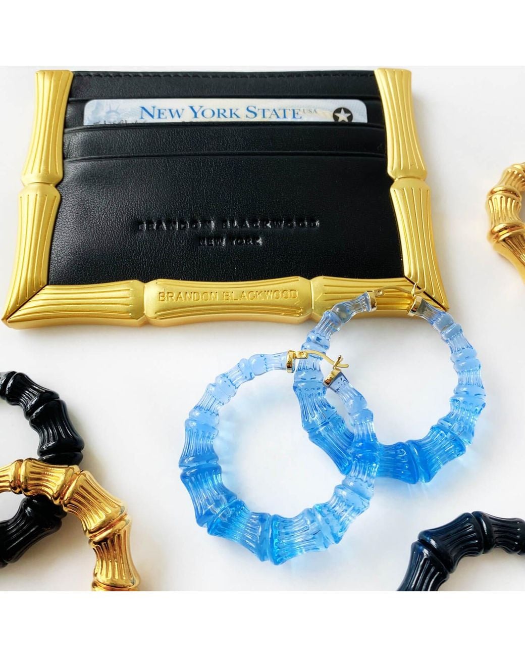 Gold & Honey Blue Bamboo Hoop Earrings