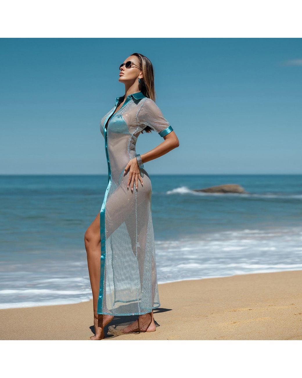 Ak Royalty Resortwear Blue Athena Rhinestone Maxi Dress