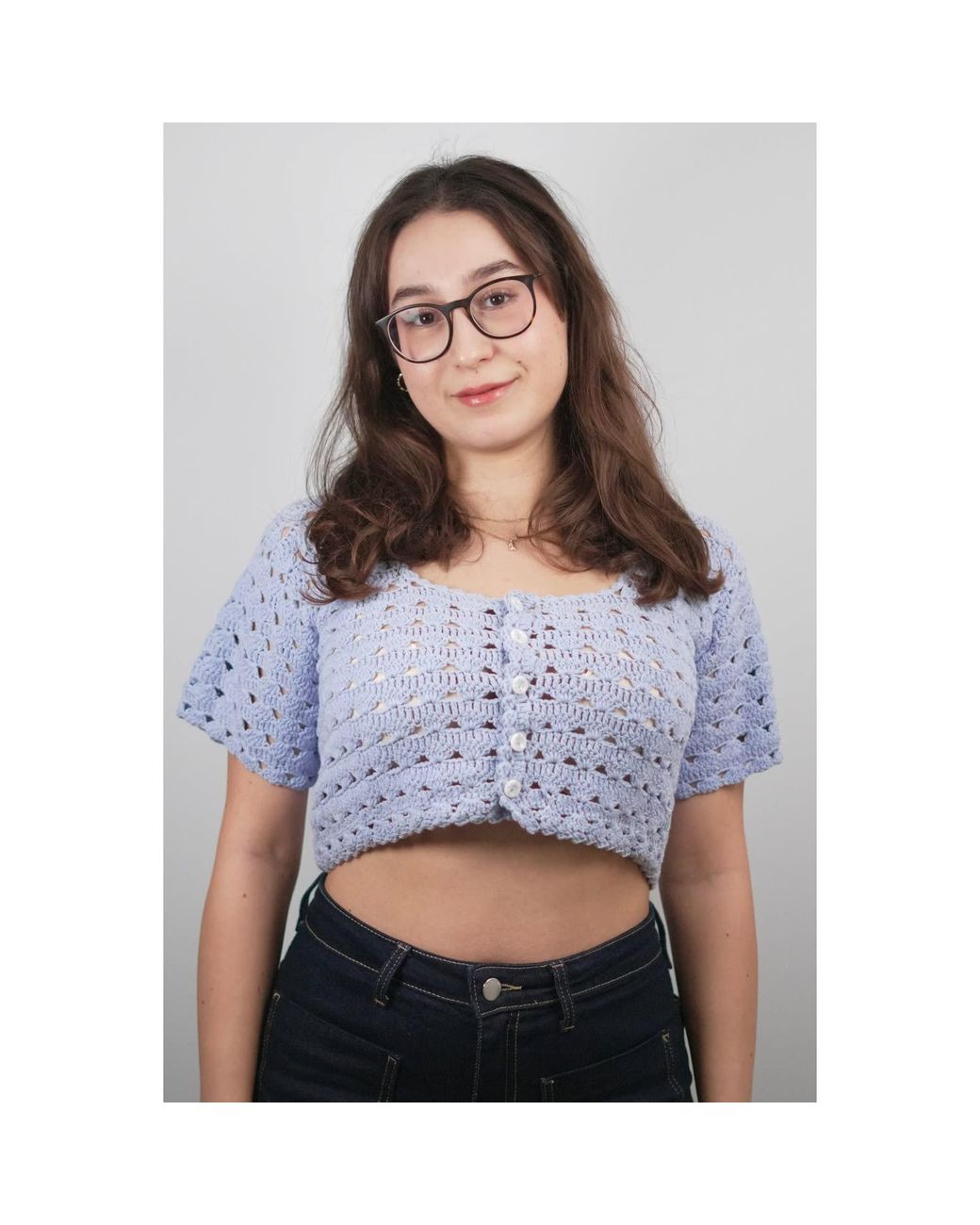 Ana Chic Blue Baby Openwork Handmade Crochet Top