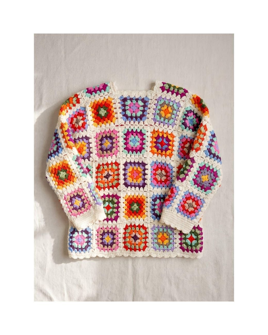 Ana Chic Red Multicolour Granny Square Handmade Crochet Cardigan