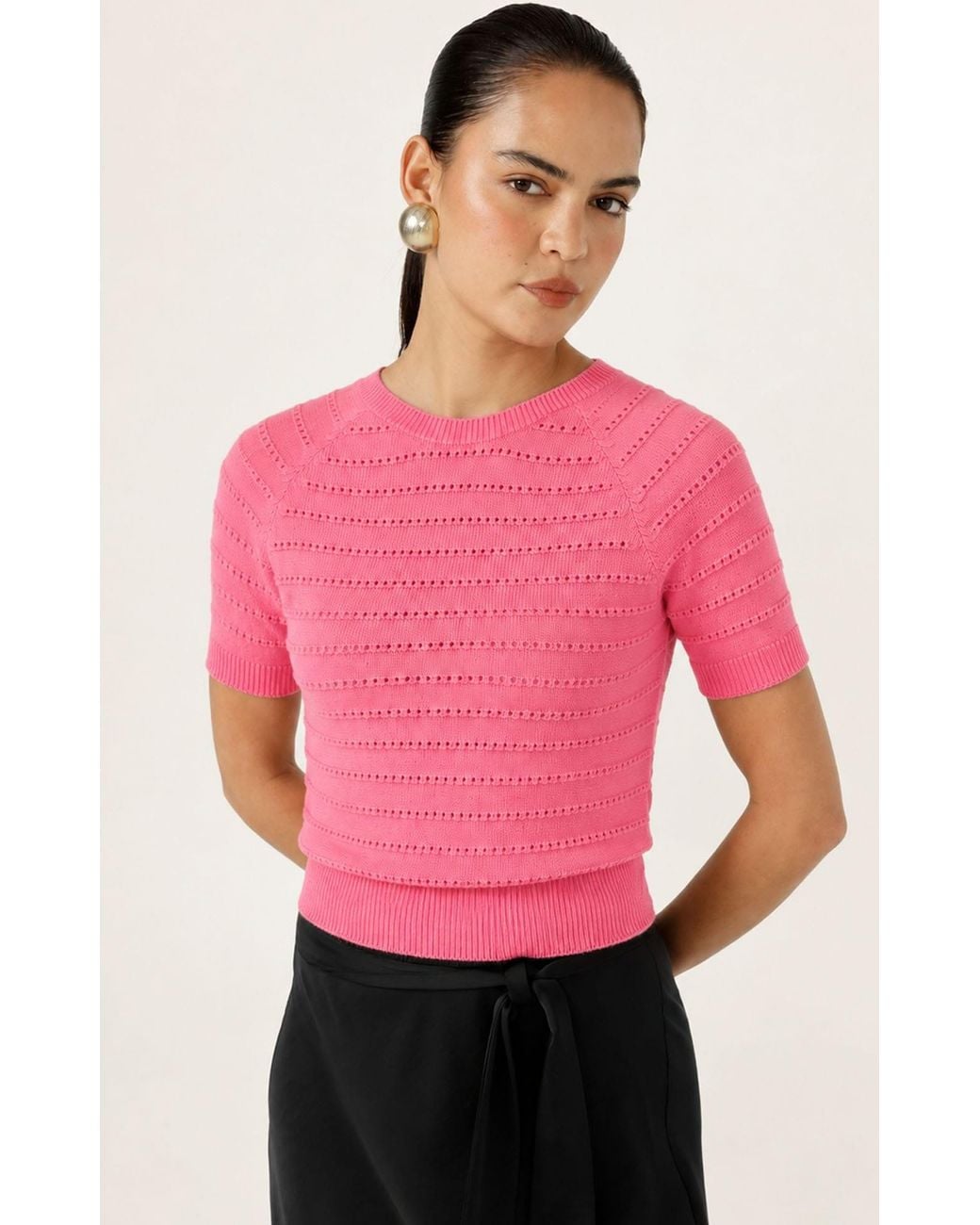 SACHA DRAKE Pink Eyelet Knit Top