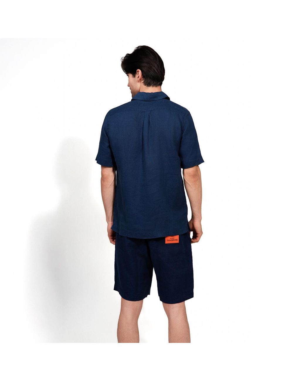 Maison Tangerine Blue Deep Linen Short Sleeve Shirt For for men
