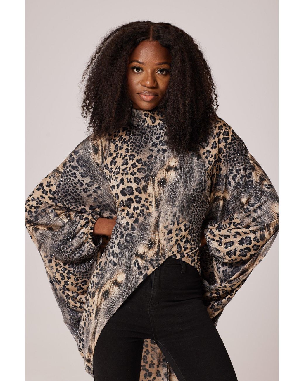 Lioness by Tf Gray Glitter Leopard Long Tunic
