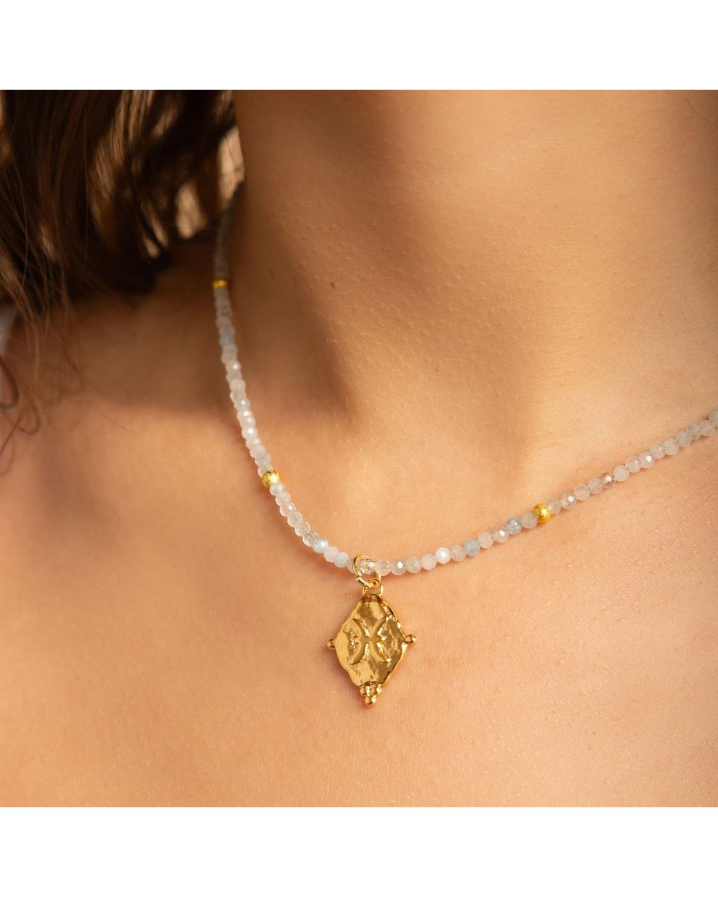 Seven Saints Metallic Pisces Gemstone Choker Necklace, Aquamarine, Rhodium