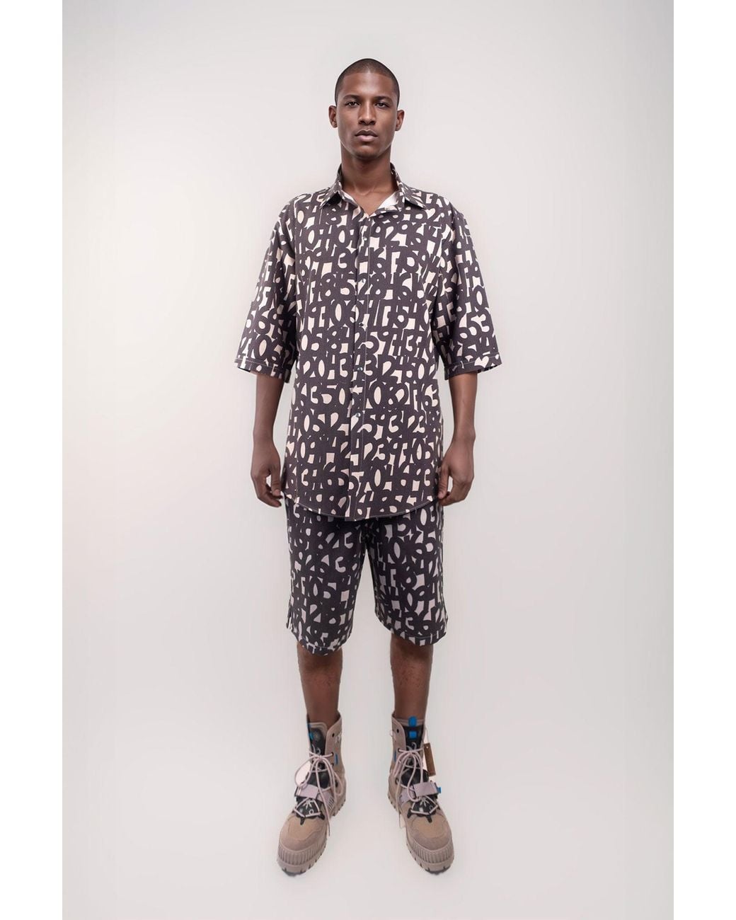 mysimplicated Black Short Sleeve Shirt And Bermuda Set for men
