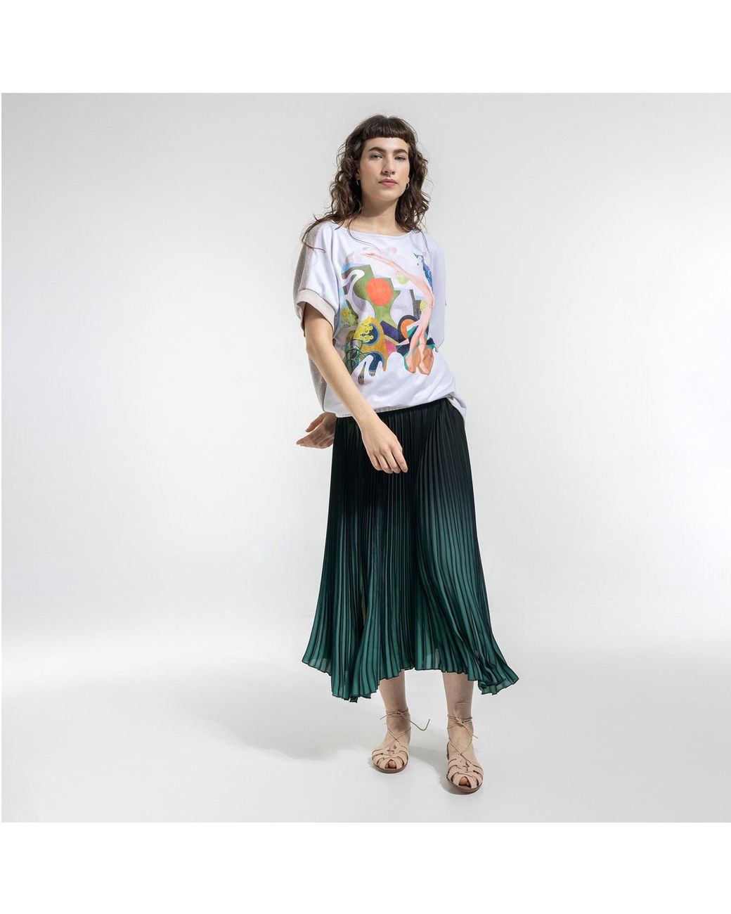 ARTISTA Green Vibe Pleated Midi Skirt