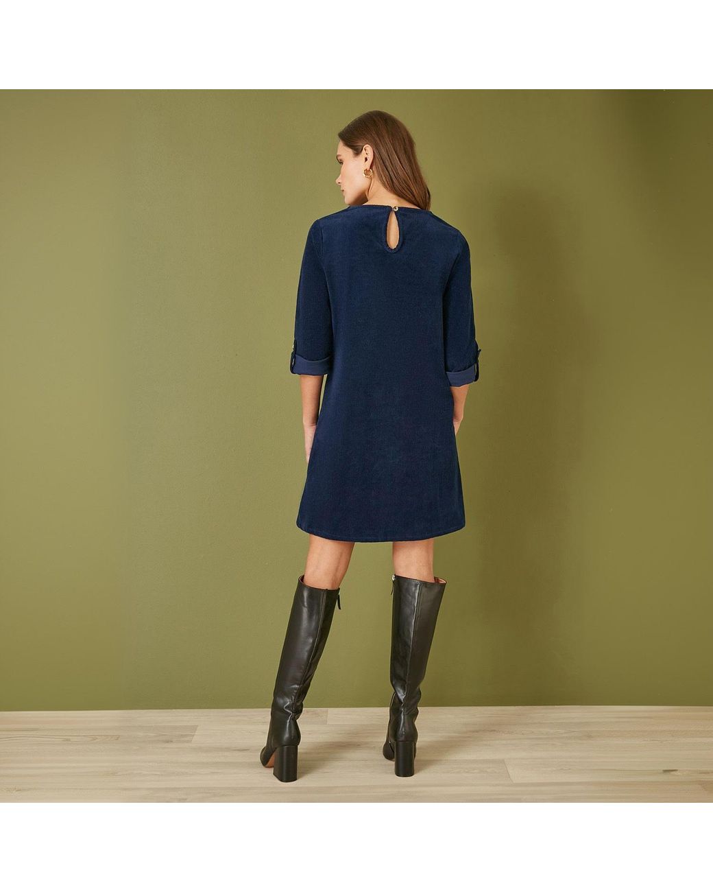 Yumi' Blue Cord Tunic Dress With Sleeves And Pockets