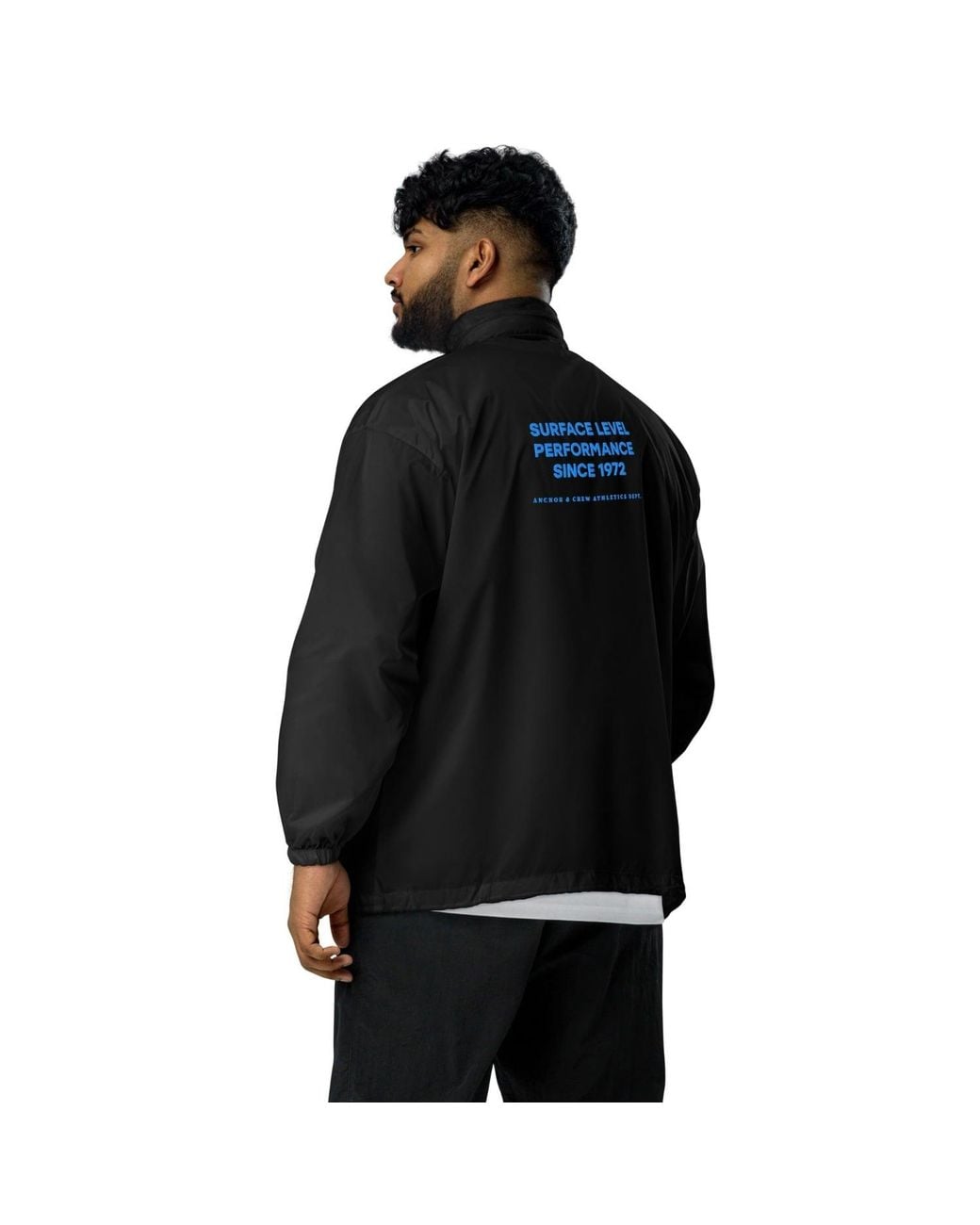 Anchor and Crew Black Surface Level Sports Club League Embroidered Windbreaker Coat