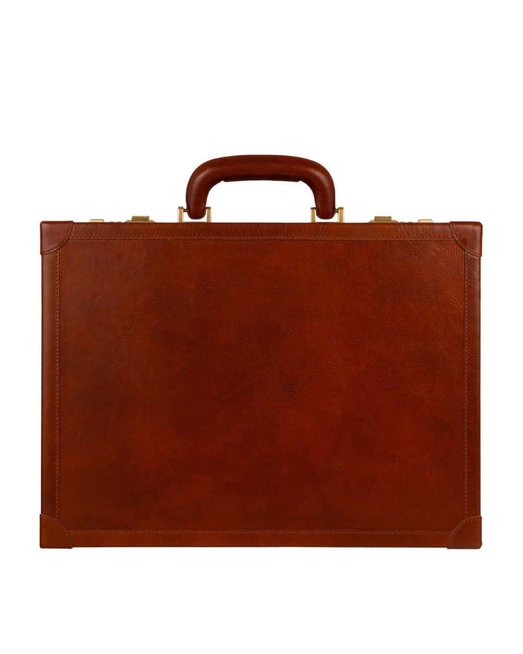 Time Resistance Brown Cognac Leather Attaché Case Briefcase for men
