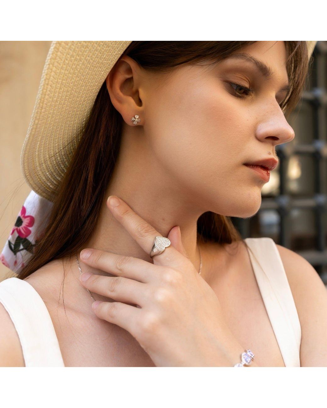 Spero London Metallic Sterling Pave Heart Signet Ring