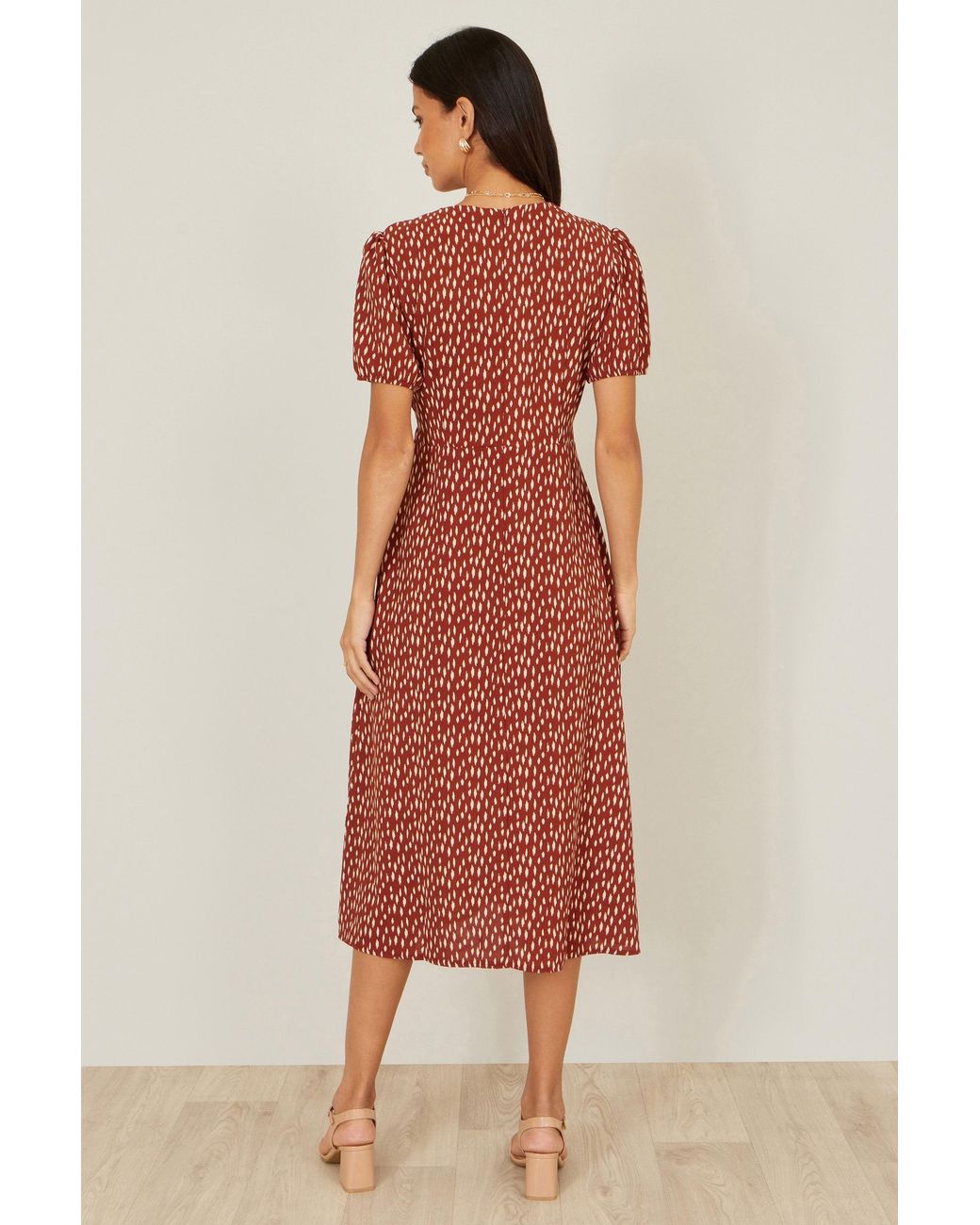 Yumi' Red Spot Wrap Midi Dress