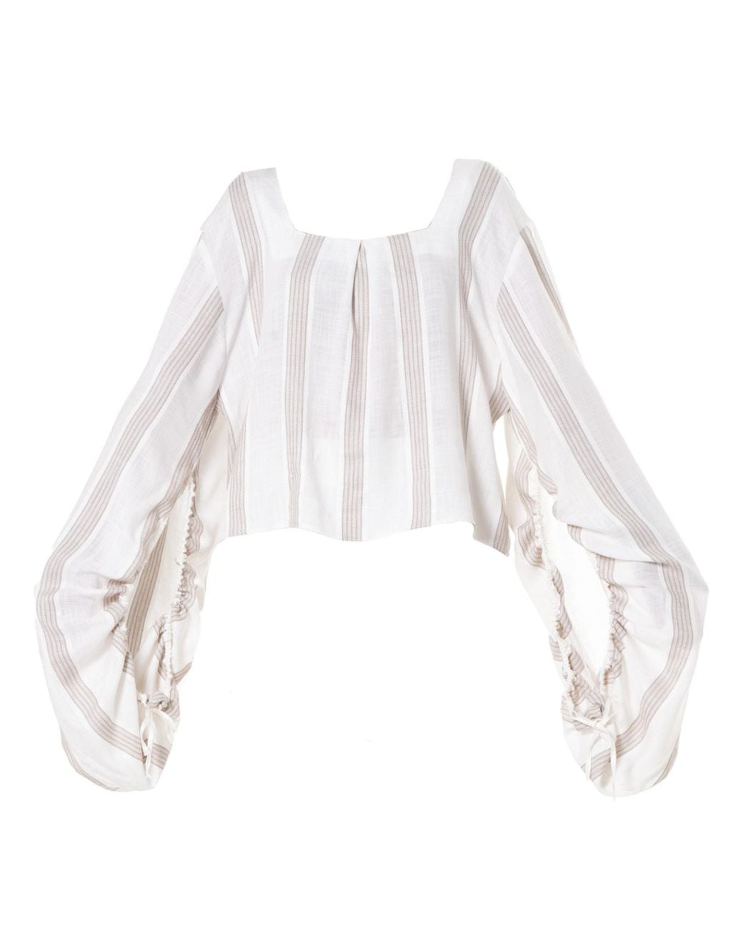 Metamorph White Neutrals Striped Top With Oversize Sleeves