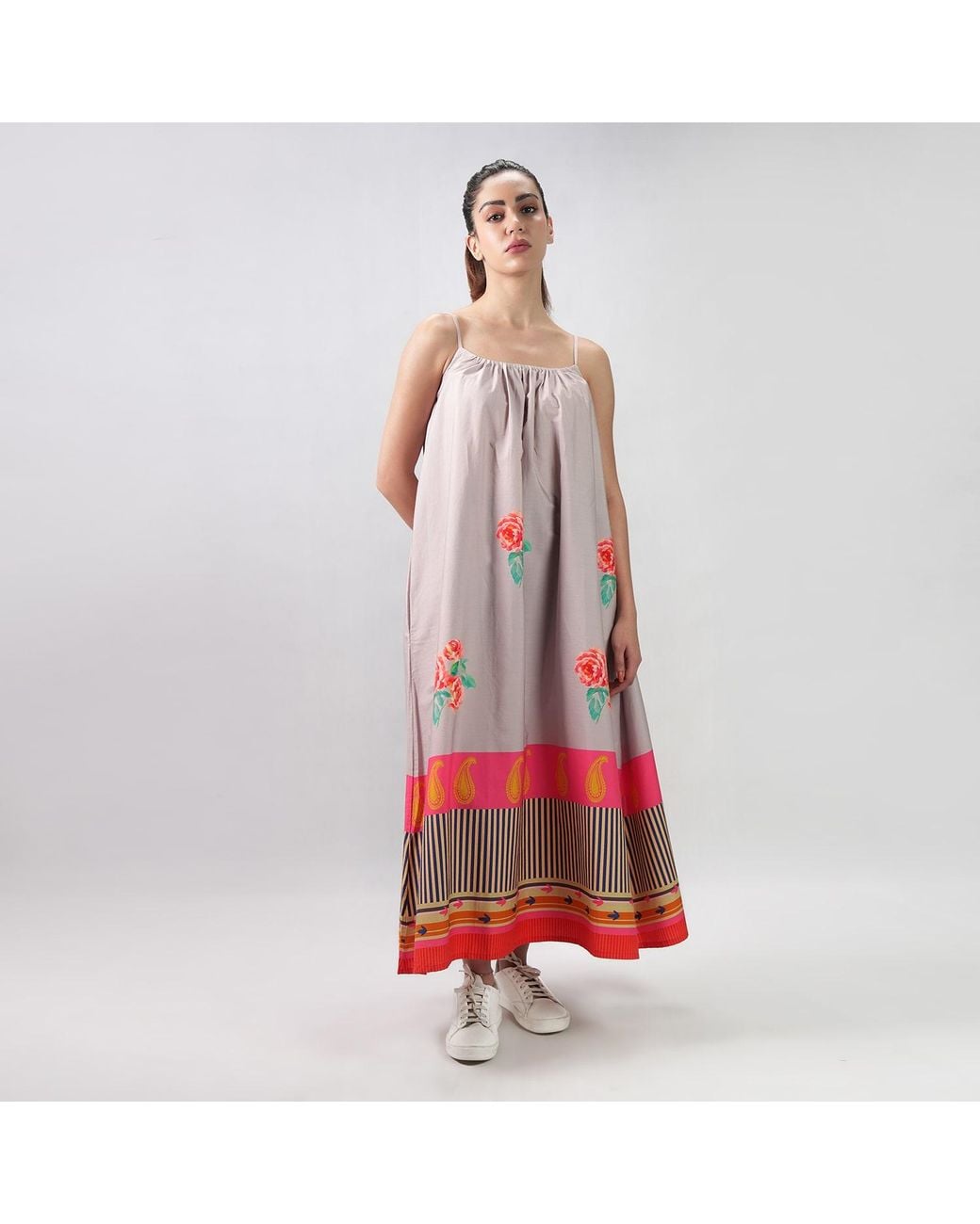DHARA SHETH DUBAI Red The Floral Archive Rose Print Spaghetti Strap Maxi Dress