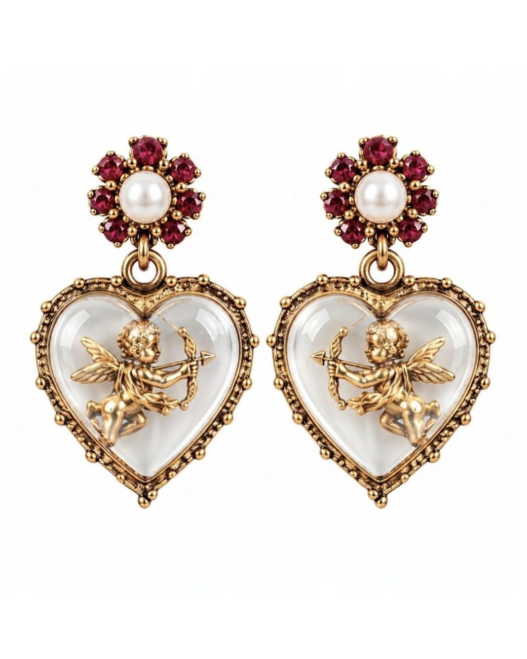 Vstyle Metallic Cherub Heart Earrings