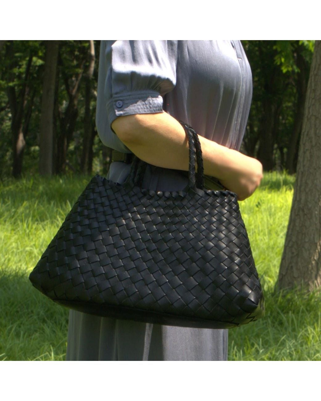 Rimini Black Woven Vegan Leather Tote 'Elisabetta'