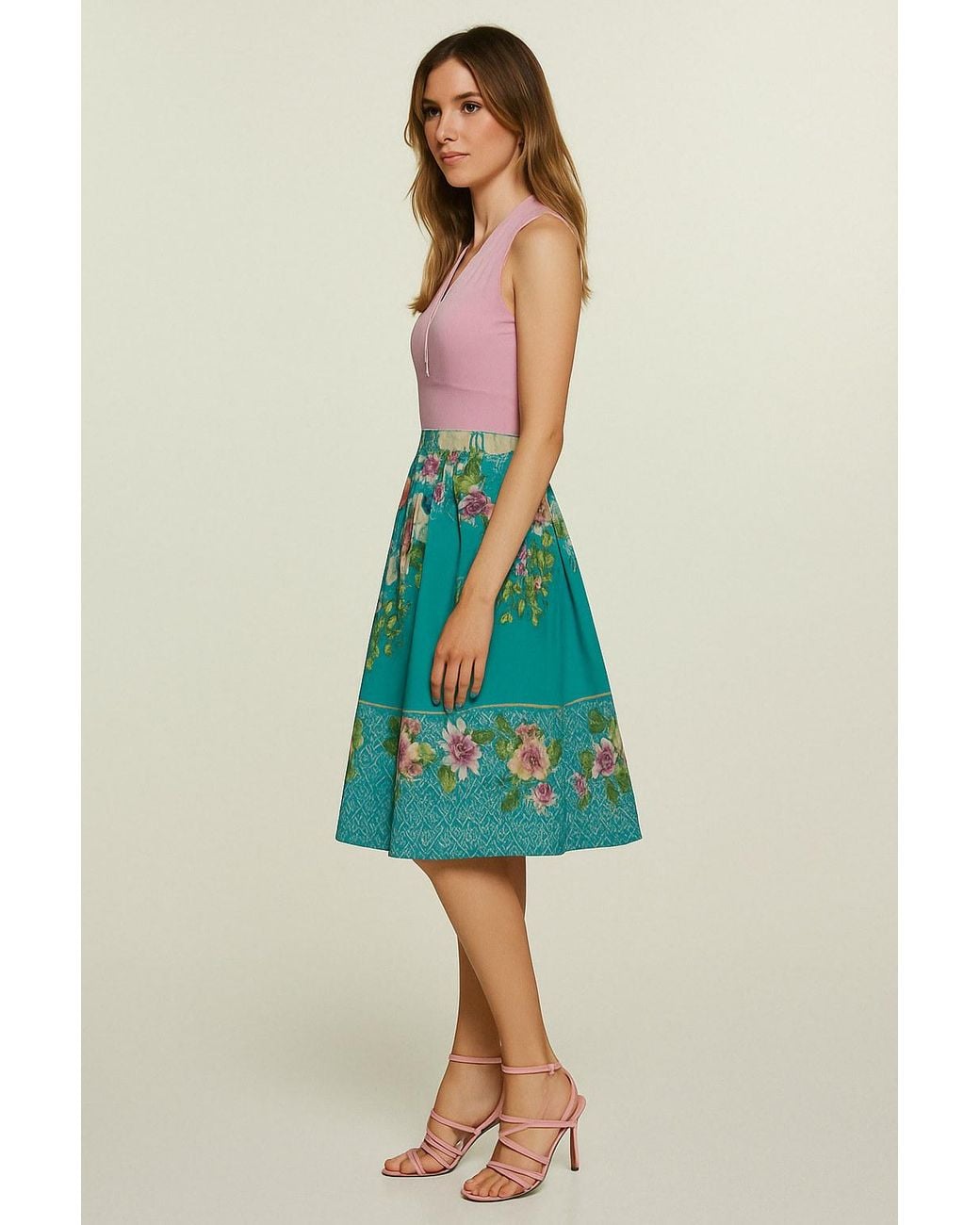 Conquista Blue Tropical Print Pleated Skirt –