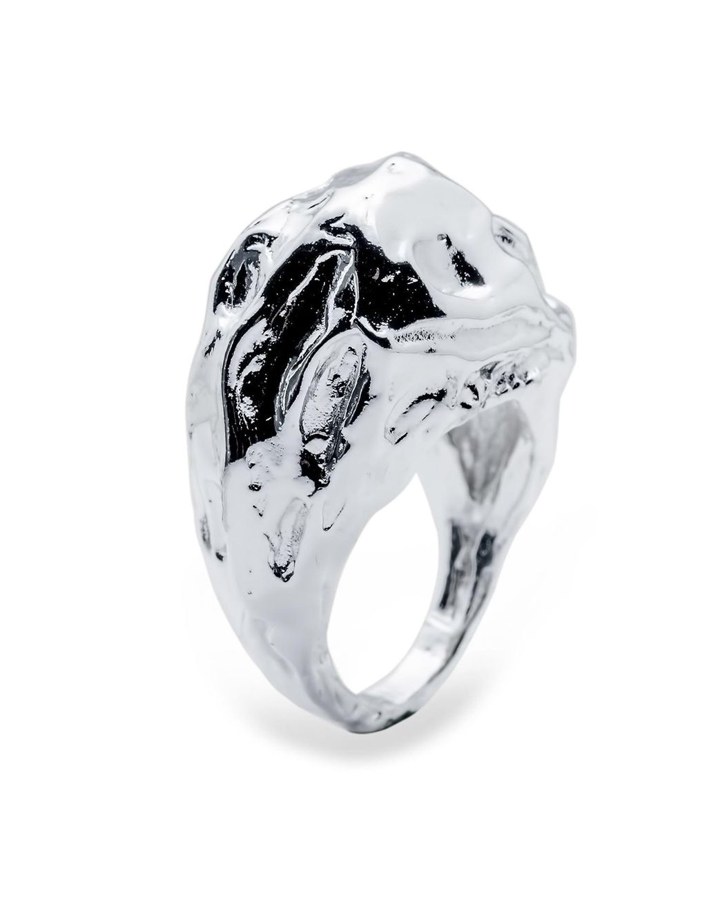 Mercela Metallic Voluminous Drop Cocktail Ring With Textured Sculptural Form – Statement Jewellery Gift For Her