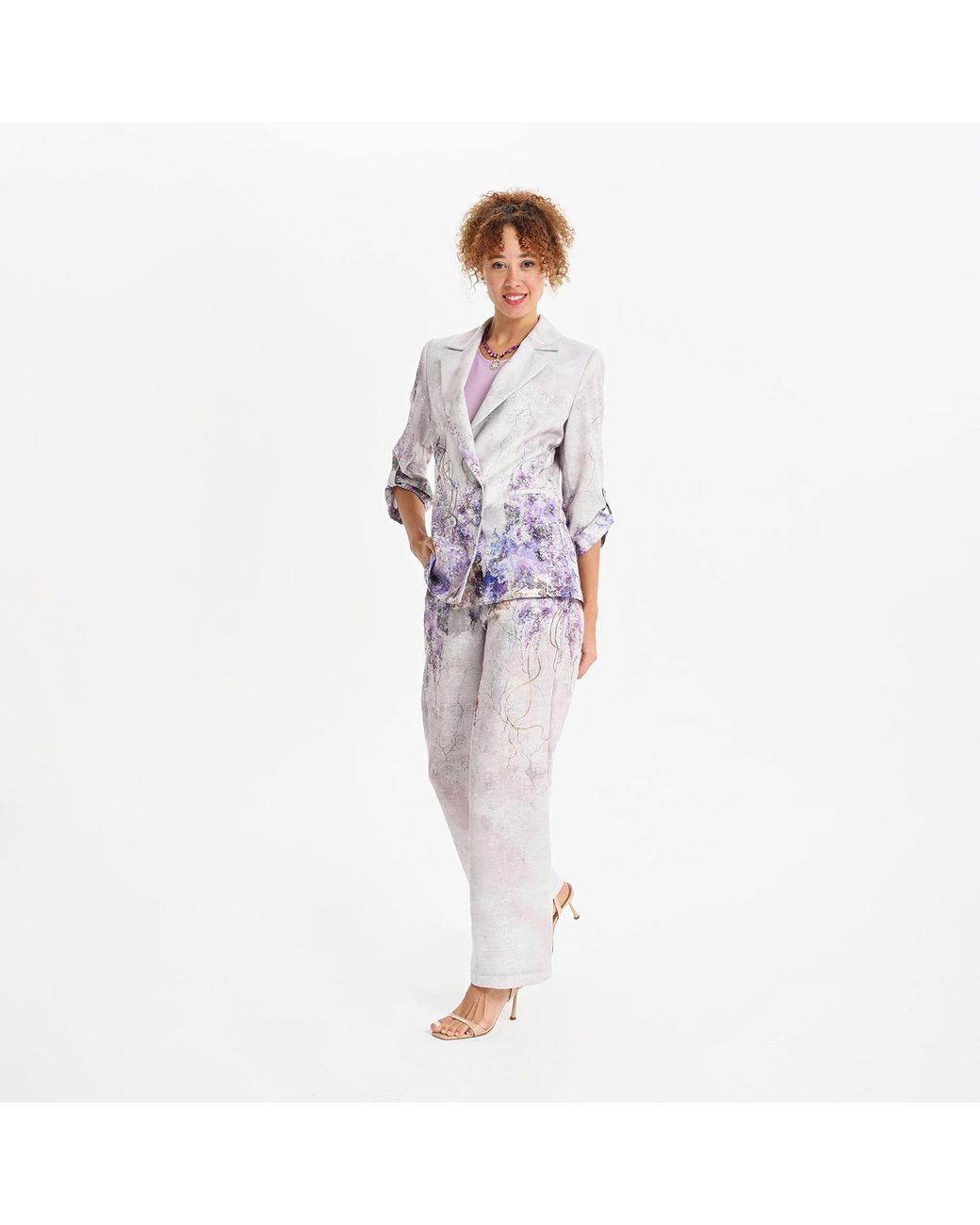 Lalipop Design Blue Abstract Floral Print Tailored Blazer Jacket