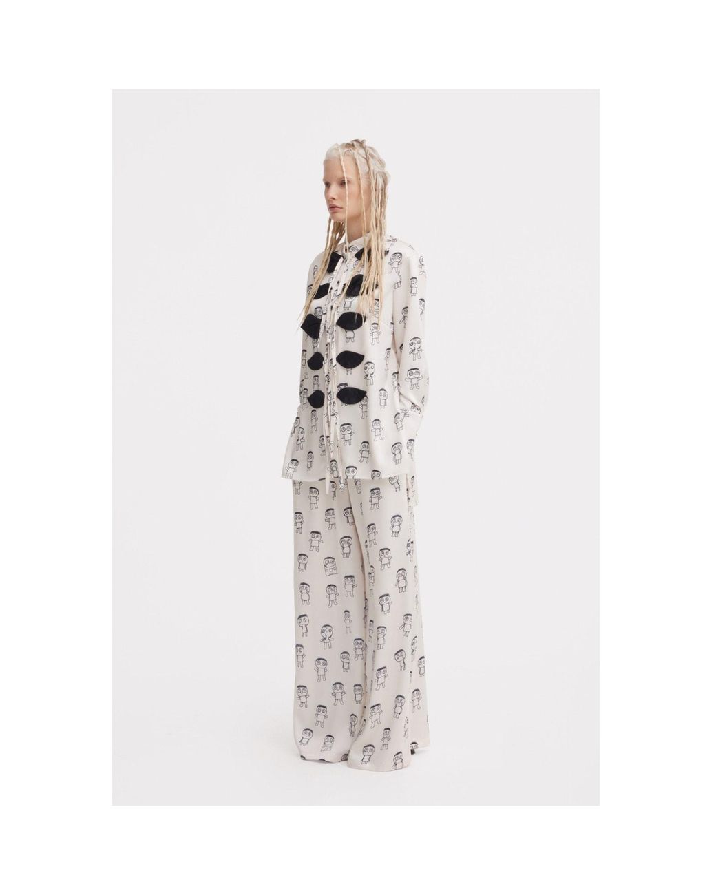 Julia Allert Gray Neutrals Art Print Longline Blouse & Wide-Leg Co-Ord Set – Ivory
