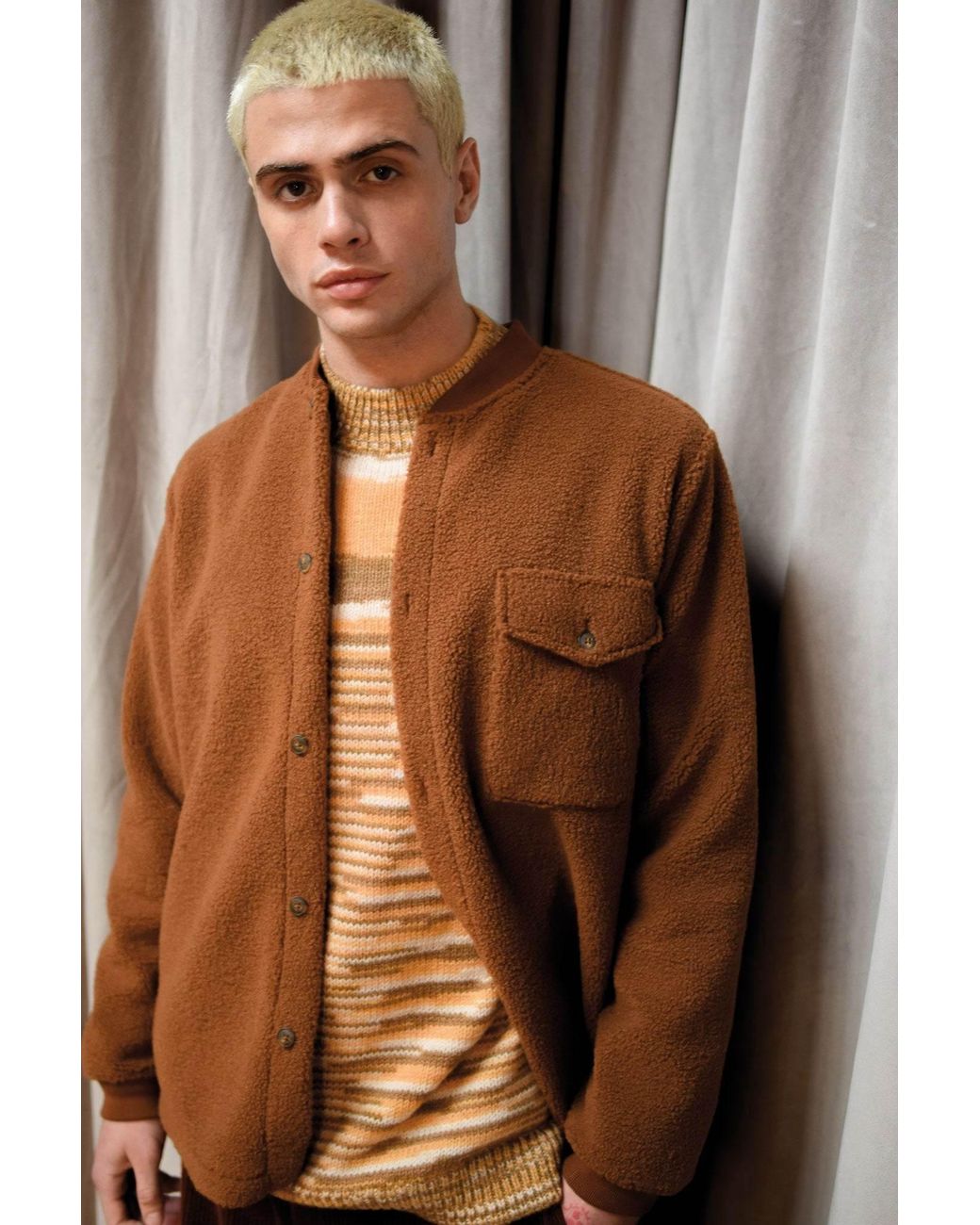 Komodo Brown Cole Recycled Fleece Overshirt for men