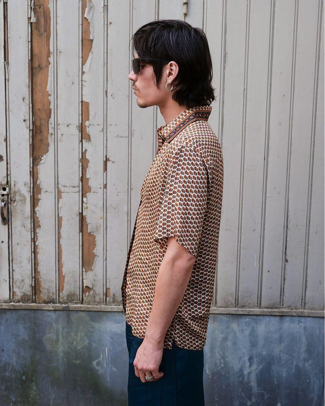 Monzlapur New York Brown Embossed Botanic Short Sleeve Crepe Shirt for men