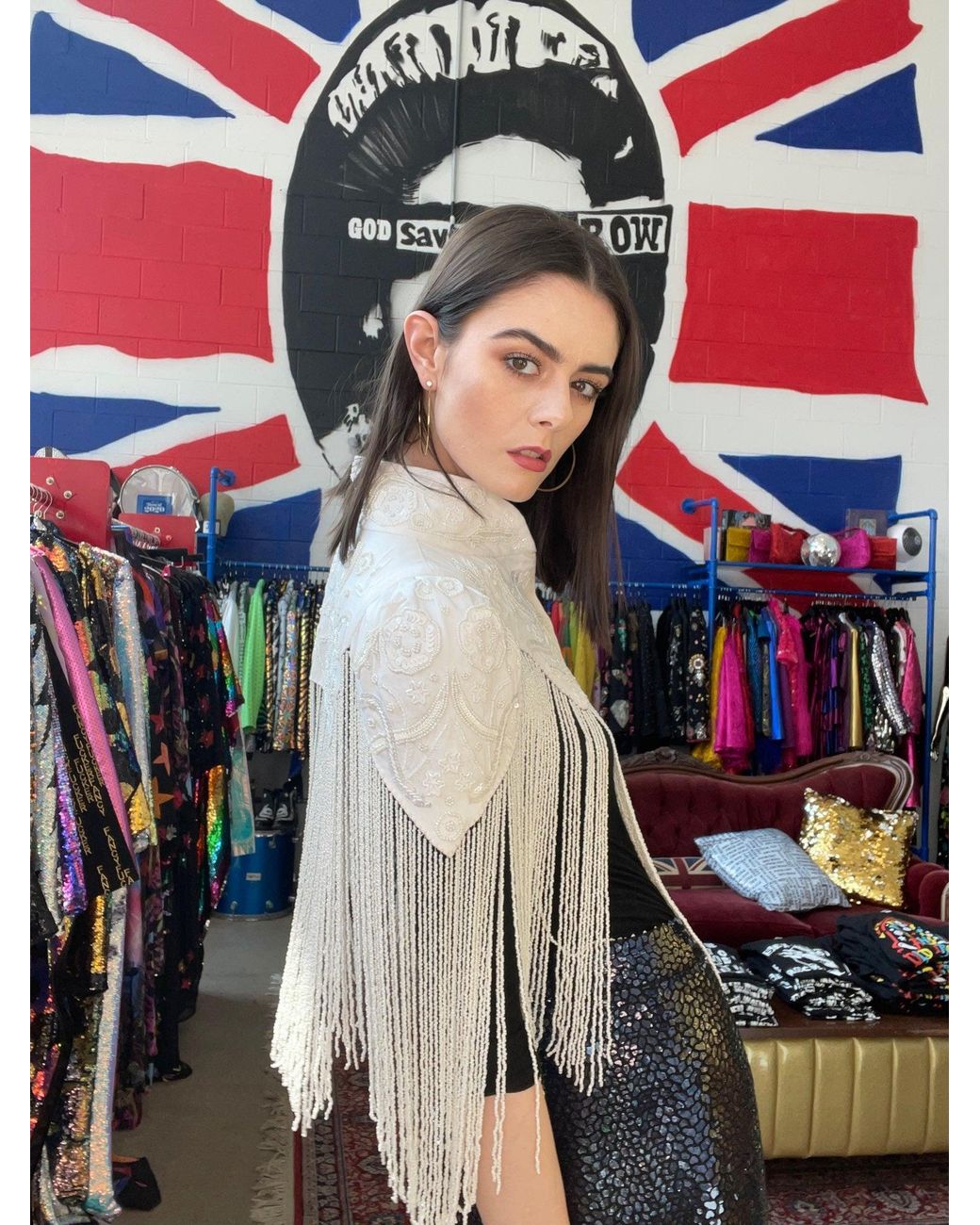 Any Old Iron Gray Hand-Beaded Vintage Shrug