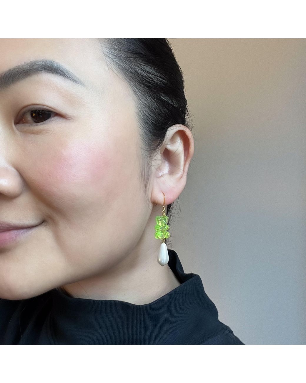 By Chavelli Yellow Gummy Bear Pearl Drop Dangly Earrings