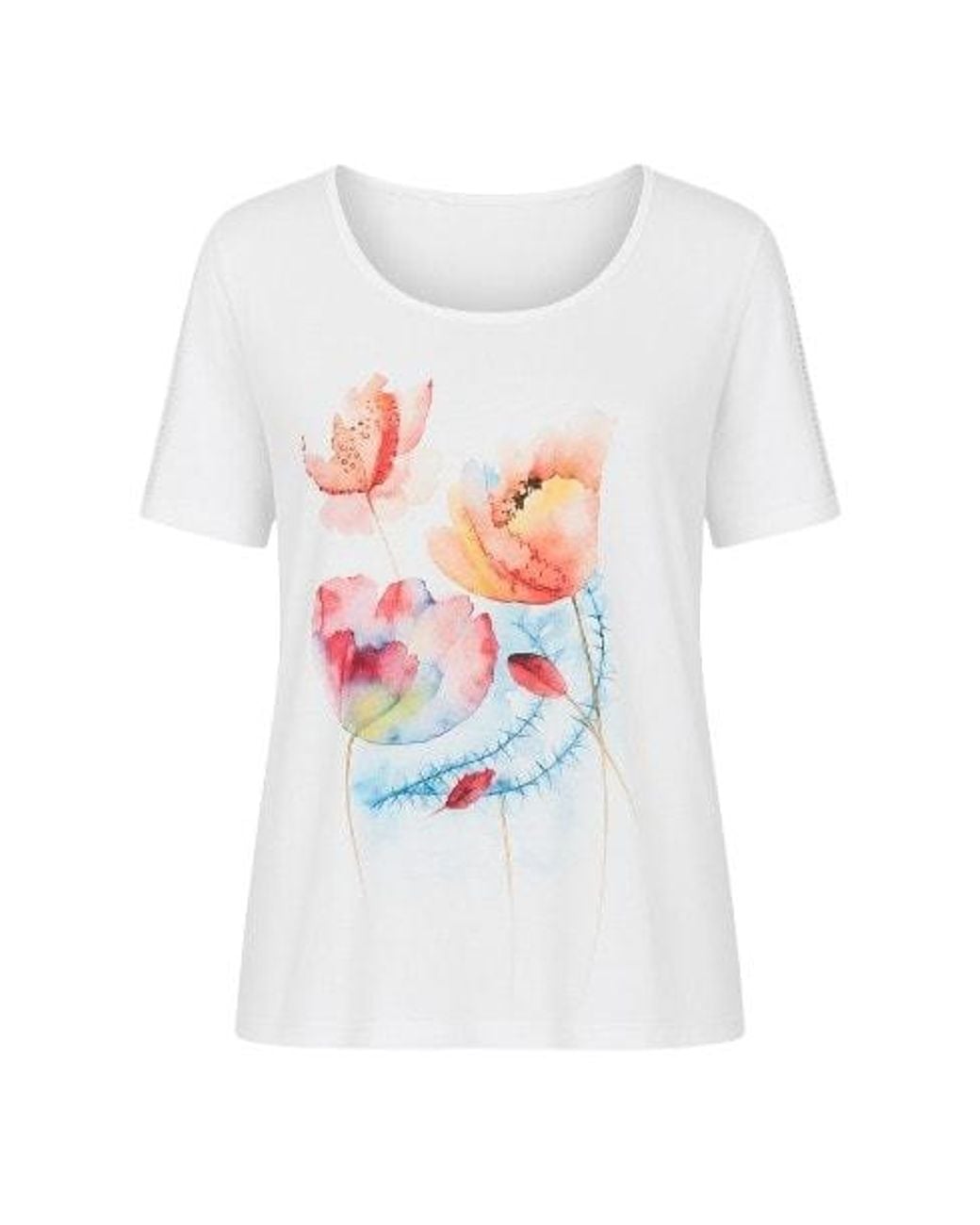 Conquista White Neutrals Jersey Top With Multicoloured Print