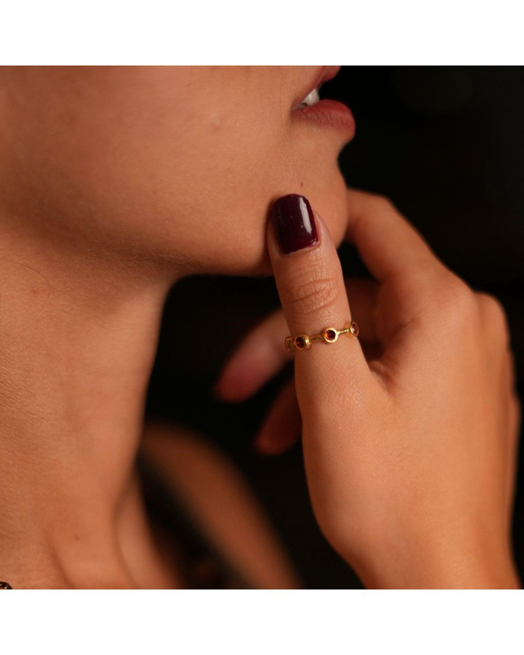 Ebru Jewelry Metallic Minimalist Ruby Stone & Stackable Adjustable Ring