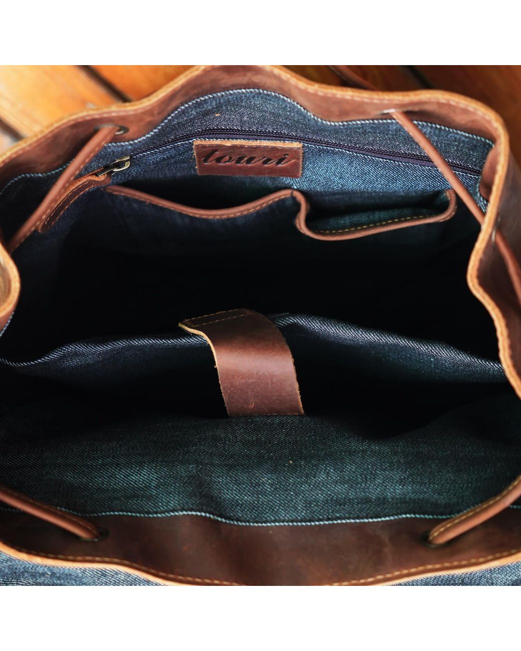 Touri Brown Military Style Leather Backpack for men