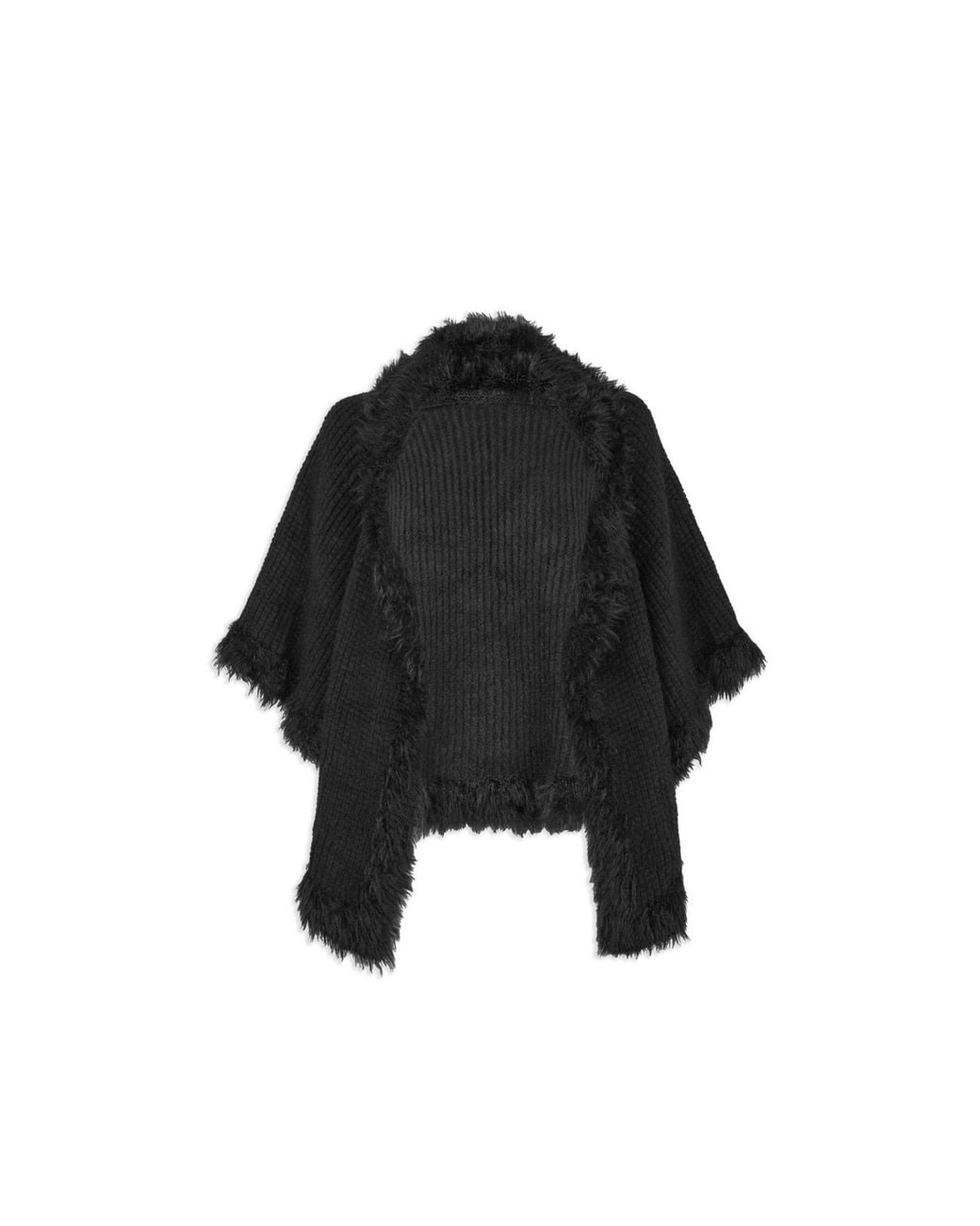 Saachi Black Fur Trim Knit Open Cardigan