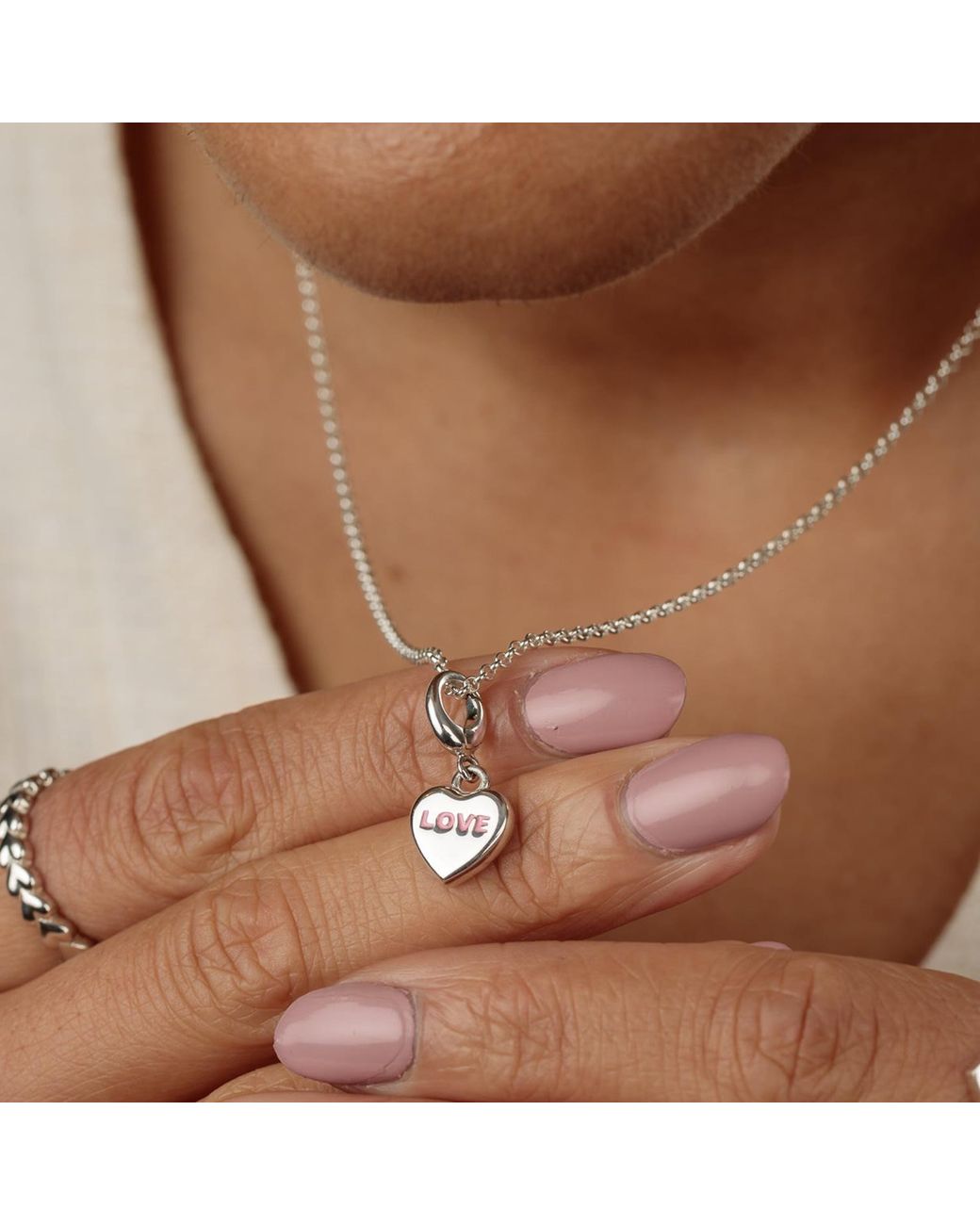 Lily Charmed Metallic Sterling Love Heart Sweet Charm Necklace