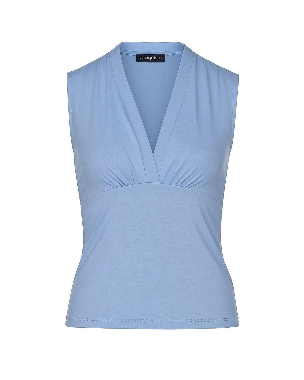 Conquista Blue Bell Sleeveless V-Neck Fitted Top – Soft Viscose-Blend Fabric