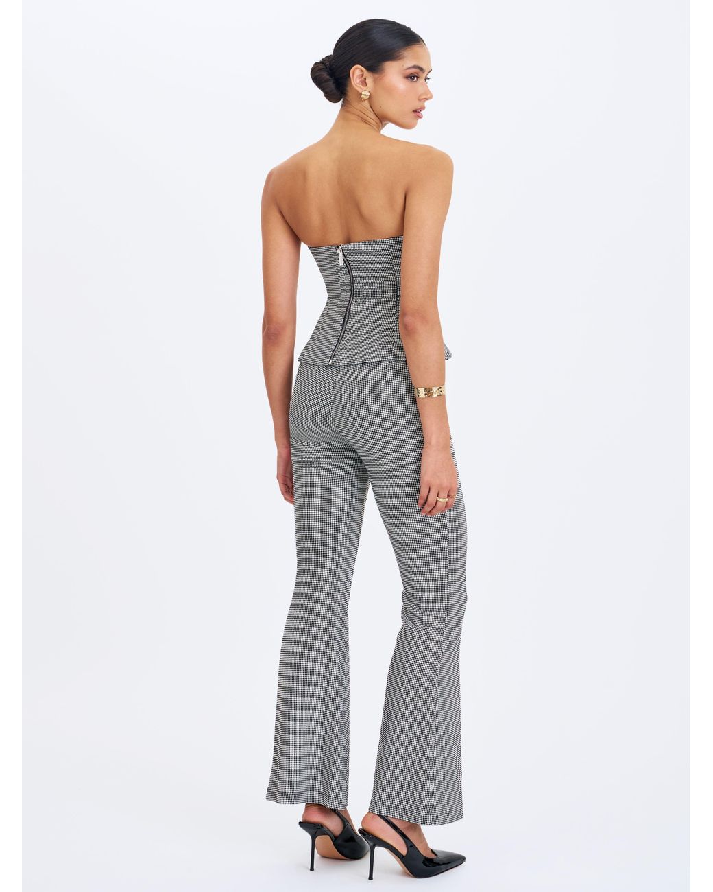 Miss Circle New York Gray Ulli Micro-Houndstooth Flared Pants