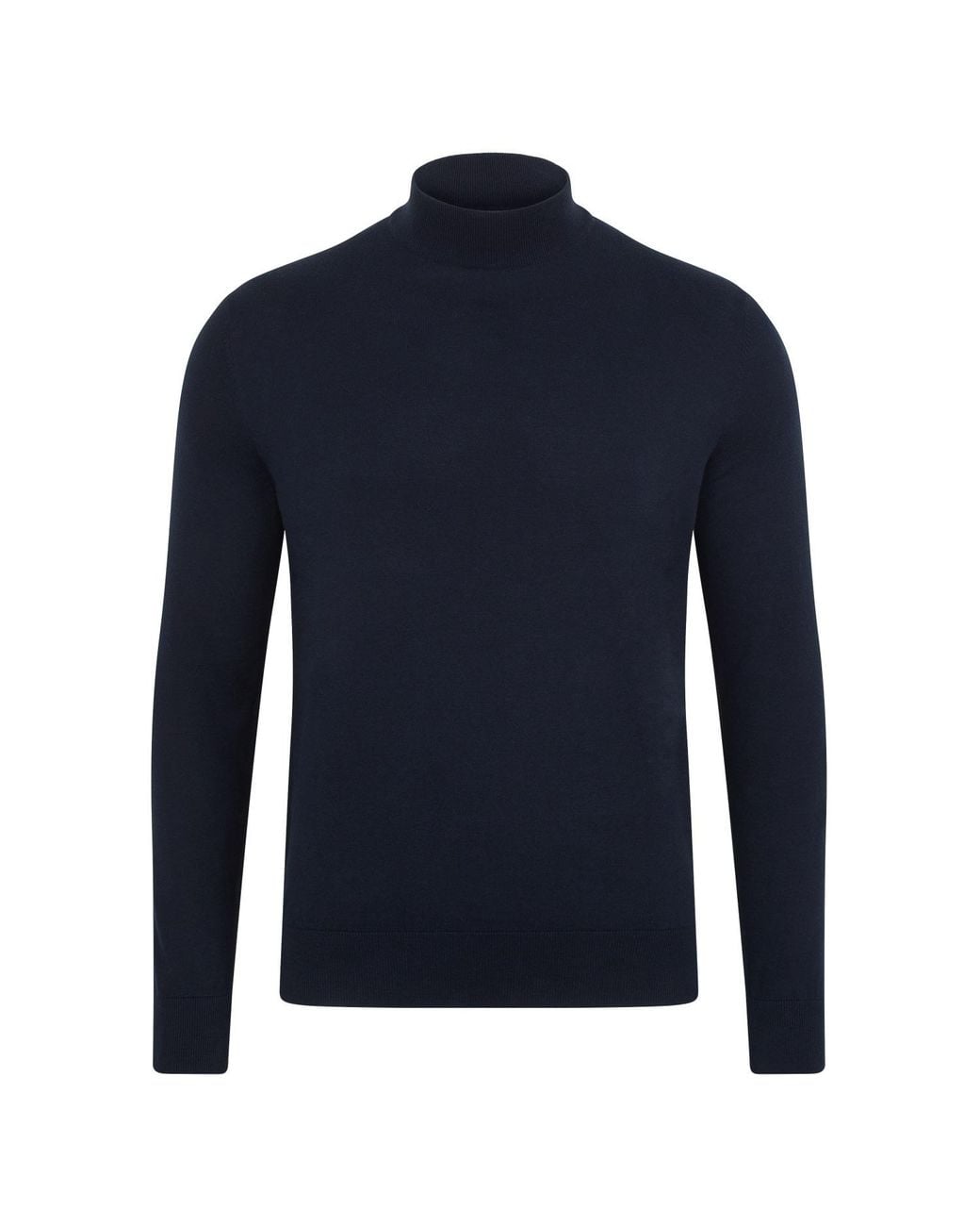 Paul James Knitwear Blue Ultra Fine Cotton Mock Turtle Neck Spencer Jumper for men