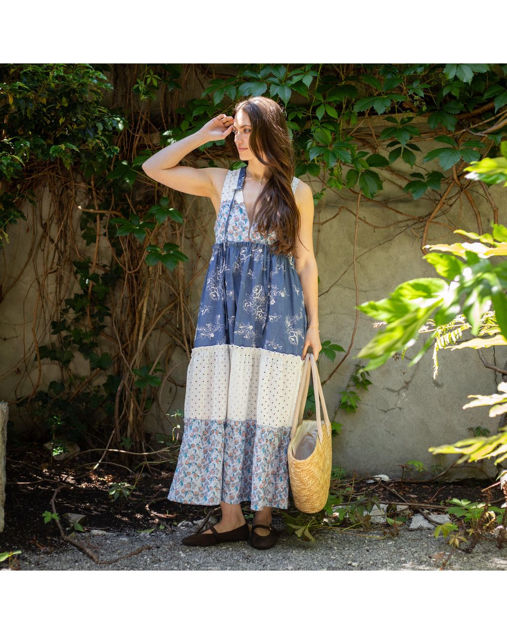 Cara & The Sky Blue Maisie Floral Sleeveless Boho Maxi Summer Dress