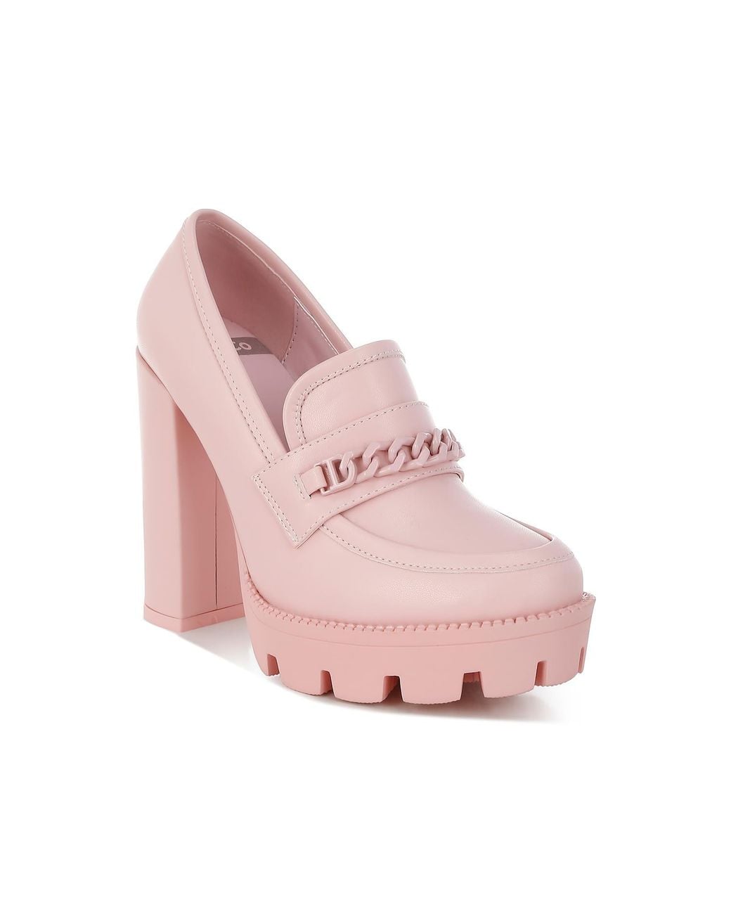 Rag & Co Corinne Pink Chain Embellished Chunky Loafers