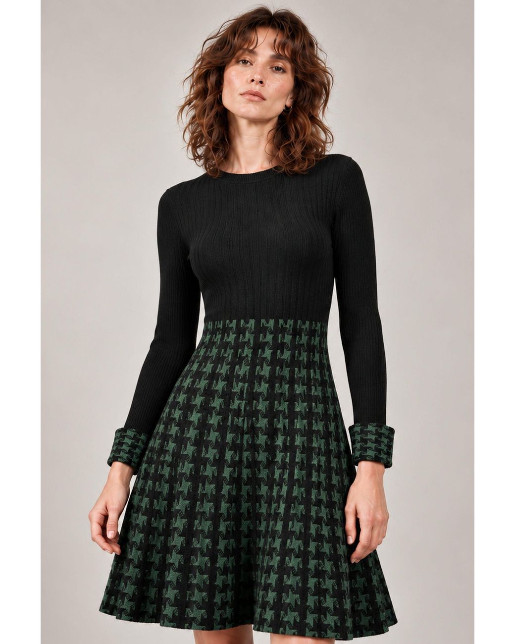 James Lakeland Black Houndstooth Knitted Dress