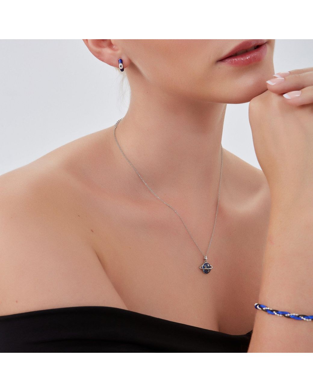 Spero London White Jewelled Saturn Necklace Sterling