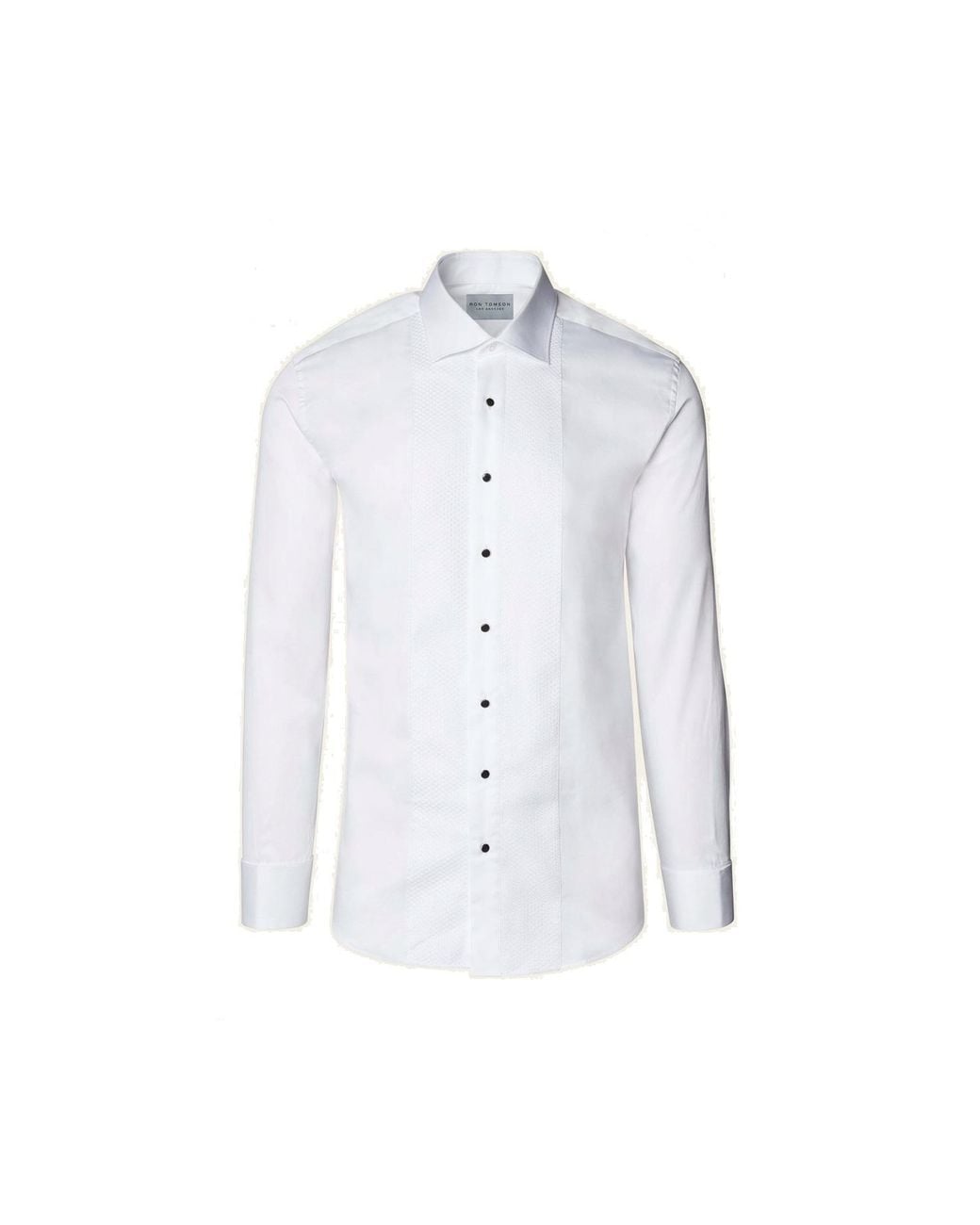 Ron Tomson White Lurex Paneled Spread Collar Shirt for men