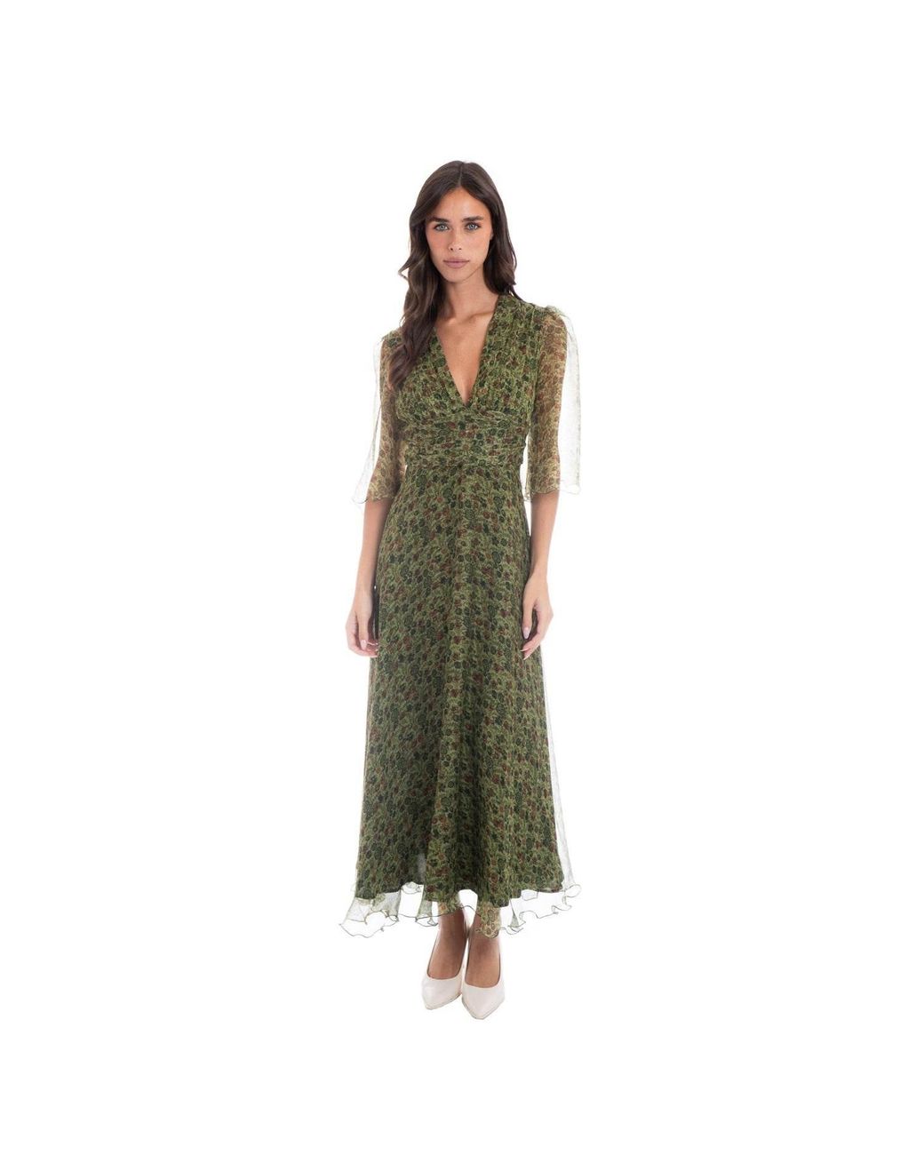 Sofia Tsereteli Green Floral Silk Gown